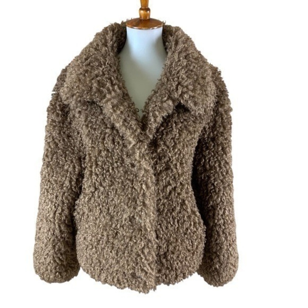 Love Token Brown Curly Faux Fur Sherpa Teddy Bomber Jacket Cozy Warm M